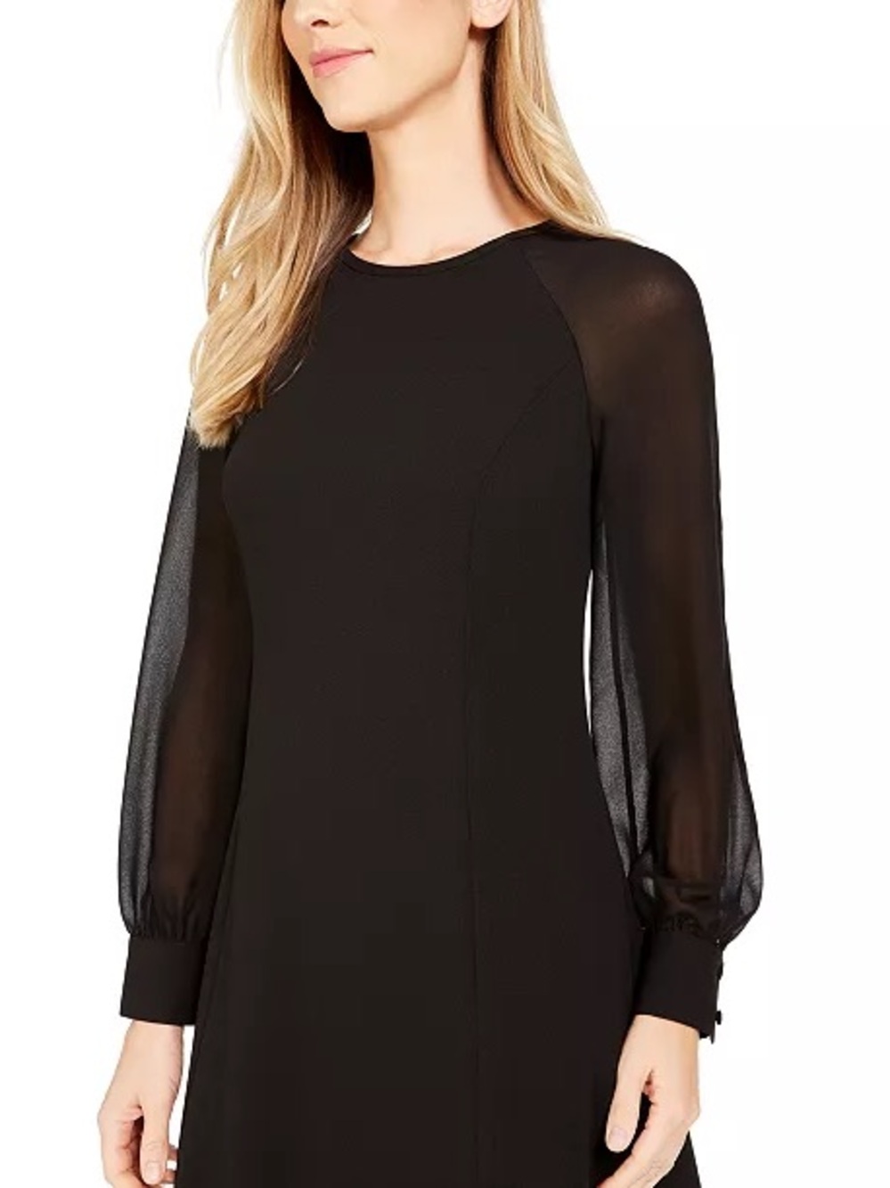 Calvin Klein ck 10 Classic Black Long-Sleeve Shift Dress - Women's sheer - Picture 2 of 6